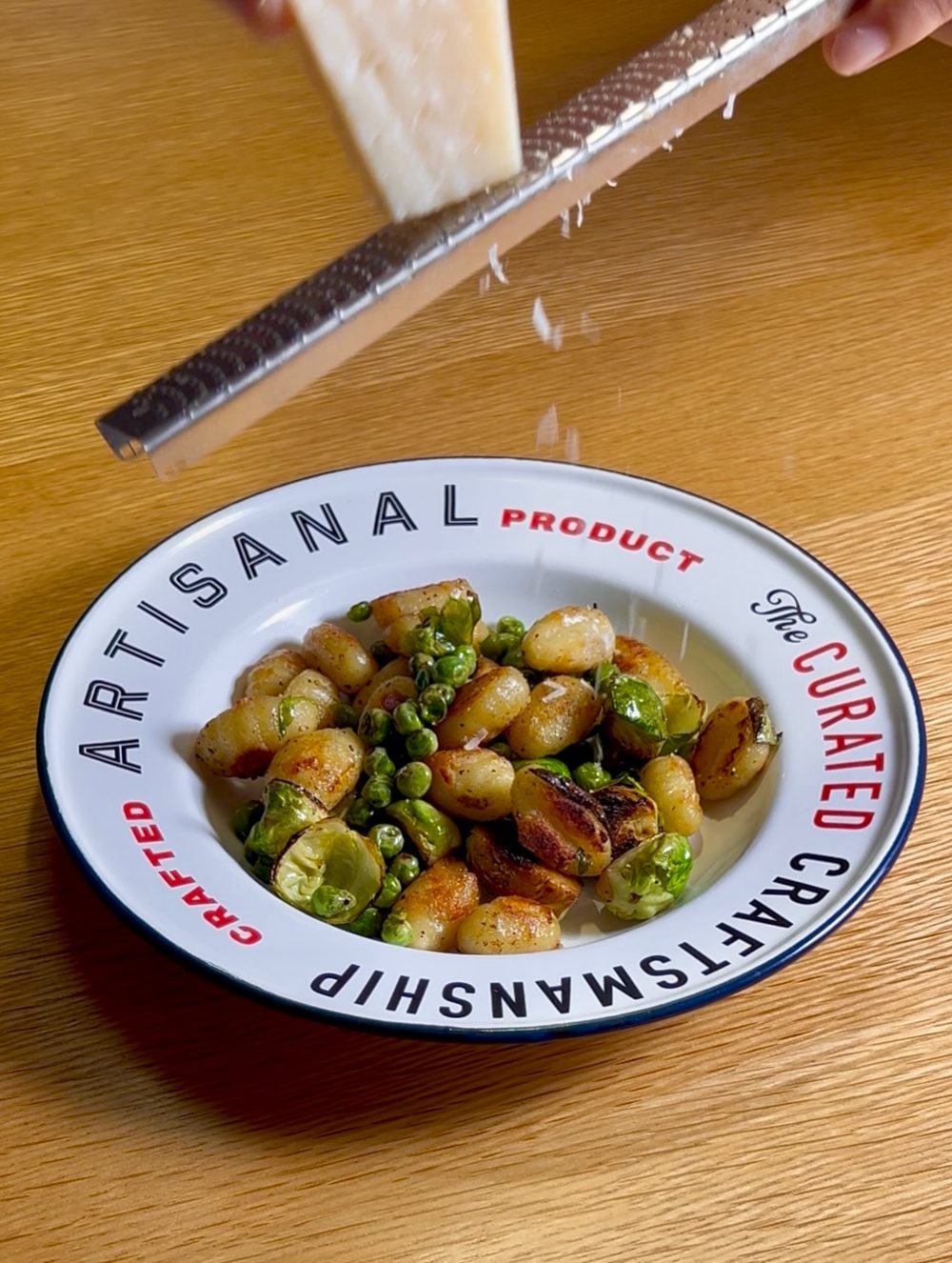 Crispy Gnocchi with Brussels Sprouts and Green Peas